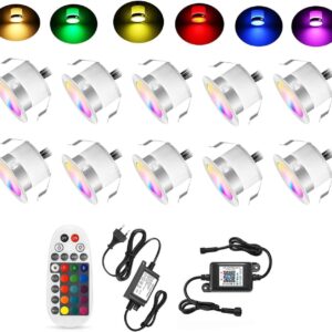 10er Bluetooth RGB Led Bodeneinbaustrahle Aussen 0.6W Ø31mm IP67 Wasserdicht LED Einbaustrahler Terrasse Küche Garten Led LampeFull Kit