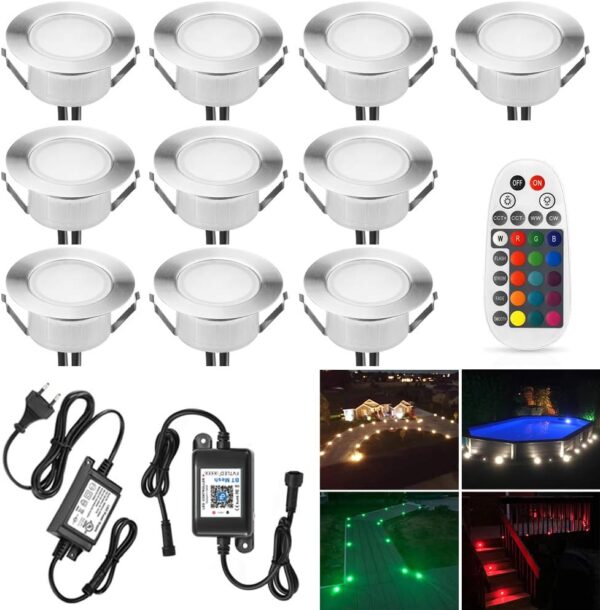 10er Bluetooth RGBWW Led Bodeneinbaustrahle Aussen 1.5W Ø61mm IP67 Wasserdicht LED Einbaustrahler Terrasse Küche Garten Led Lampe Full Kit