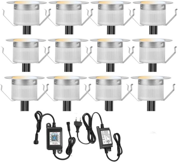 10er Bluetooth Smart Dimmbar 1W Warmweiß Kaltes Weiß, Weiß 3 in 1 LED Bodeneinbauleuchten 3000k-6000k Einbaustrahler, Ø45mm IP67 Wasserdicht LED Einbaustrahler Außen, timing...