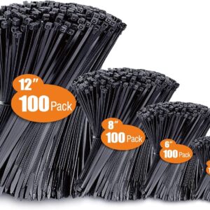 400 Stück Kabelbinder Schwarz Set,300/200/150/100 mm(100 Stück),WLEAD 18KG Zugfestigkeit Selbstverriegelnde Premium Nylon Kabelbinder für Kabelmanagement, Garten, Haus und...