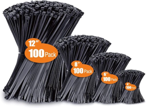 400 Stück Kabelbinder Schwarz Set,300/200/150/100 mm(100 Stück),WLEAD 18KG Zugfestigkeit Selbstverriegelnde Premium Nylon Kabelbinder für Kabelmanagement, Garten, Haus und...
