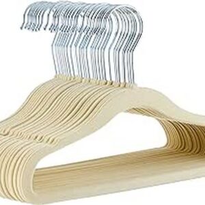 Amazon Basics Kinder-Kleiderbügel aus Samt, rutschfeste Kleiderbügel für Babys und Kleinkinder, 29 cm, 30er-Pack, Beige
