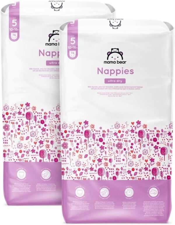 Amazon-Marke: Mama Bear Ultra Dry Windeln Größe 5 (10-16 kg) - MONATSBOX, Weiß, 152 Stück (2 Packungen mit 76)