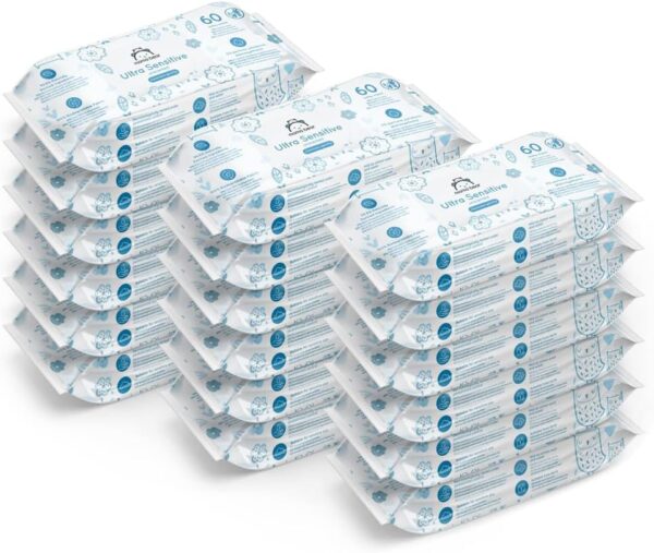 Amazon-Marke - Mama Bear Ultra Sensitive Baby Feuchttücher, Unparfümiert, 1080 Stück (18 packungen mit 60)
