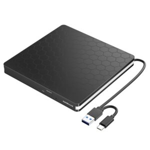 Amicool External DVD Drive, USB 3.0 Type-C CD DVD +/-RW Optical Drive USB C Burner Slim CD/DVD ROM Rewriter Writer Reader Portable for PC Laptop Desktop MacBook Mac Windows...