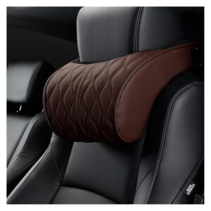 ANKYSON Auto-Nackenkissen, PU-Leder, Lendenwirbelstütze, kompatibel mit Sitz, Memory-Rückenlehne, Kopfstützenkissen, Auto-Gadget-Accessoires-Innenraum (Farbe: Gelb) (Rot)