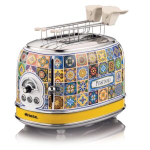 Ariete Positano 155, 2-Scheiben-Toaster, Toaster mit 6 Toaststufen, Automatischer Auswurf, Auftaufunktion, Herausnehmbares Krümelfach, Gehäuse aus Edelstahl, mit Sandwichzangen,...