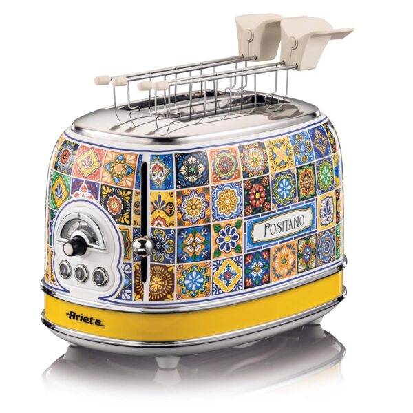 Ariete Positano 155, 2-Scheiben-Toaster, Toaster mit 6 Toaststufen, Automatischer Auswurf, Auftaufunktion, Herausnehmbares Krümelfach, Gehäuse aus Edelstahl, mit Sandwichzangen,...
