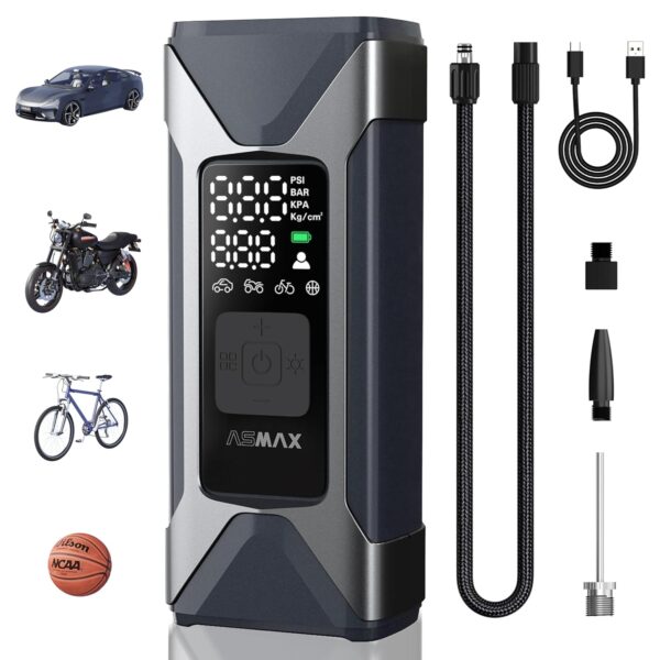 ASMAX Elektrische Luftpumpe 7500mAh, Fahrradpumpe 160PSI/11Bar mit Reifendruckmesser, tragbarer Akku Kompressor, Mini Reifenpumpe mit LED Licht für Autos, Wohnmobil, Motorräder,...