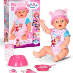 BABY born Emma - 43 cm große Babypuppe - 10 Funktionen inkl. Accessoires & Strampler - Funktioniert komplett ohne Batterien - Geeignet für Kinder ab 3 Jahren