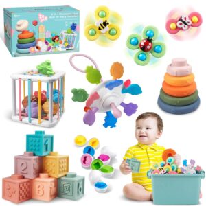 Baby Spielzeug für 6 bis 12 Monate, Montessori Spielzeug für Babys, Sensorisches Baby Spielzeug, 6 in 1 Motorikspielzeug, Stapelspielzeug Blöcken und Ringen, passende Eier,...