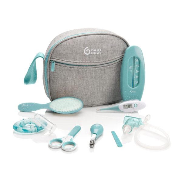 Babymoov Babypflege-Set Aqua - 9-teilig, ideal für die Baby Erstausstattung mit digitalem Fieberthermometer und Nasensauger
