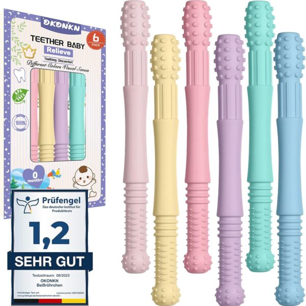 Beißröhrchen Zahnungshilfe Beißring Baby Bpa-Frei Silikon 6 Stück Us-Cpc Zugelassene Greifling (6 Stück)