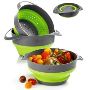 Bergmeister® Faltbares Schüssel Set 3in1 mit Sieb 1,7L / 2,8L Multifunktional Spülmaschinenfest Platzwunder für jedes Zuhause sowie Outdoor Camping Küche
