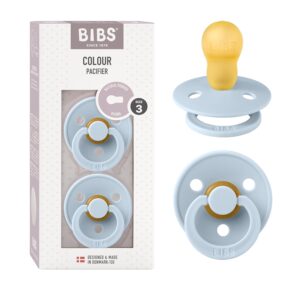 BIBS Colour Schnuller 2er-Pack, BPA-frei, Kirschform Nippel. Naturkautschuk/Latex, Hergestellt in Dänemark, Größe 3 (18+ Monate), Baby Blue