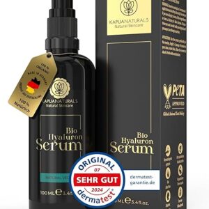 BIO Hyaluron Serum hochdosiert • 100ml +Vit E & B5 • 7-Fach Hyaluronsäure Serum Gesicht ✓100% Vegan&BIO ✓Anti-Aging Konzentrat ✓ Anti Falten Serum Naturkosmetik ✓Made in Germany ✓Hyaluronic Acid Serum