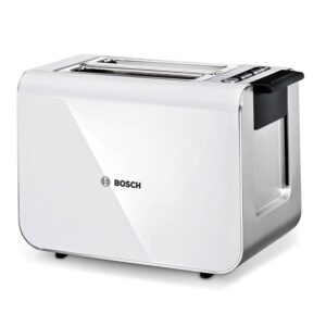 Bosch Toaster Styline TAT8611N, integrierter Brötchenaufsatz, Liftfunktion, Auftaufunktion, Abschaltautomatik, Brotzentrierung, 800 W, Edelstahl/weiß