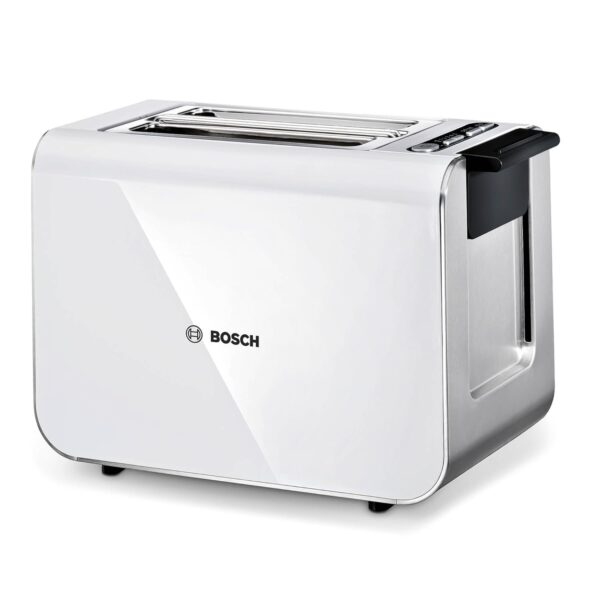 Bosch Toaster Styline TAT8611N, integrierter Brötchenaufsatz, Liftfunktion, Auftaufunktion, Abschaltautomatik, Brotzentrierung, 800 W, Edelstahl/weiß