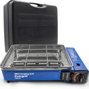 Butangas Camping Gasgrill Evergrill mit Transportkoffer | Campinggrill BBQ Barbeque Tischgrill Butangas