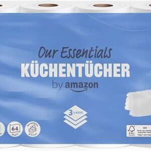 by Amazon Küchenrolle, 3-lagig, 4 Rollen (4 Rollen, 1-er Pack), 64 Blätter pro Rolle, FSC-Zertifiziert