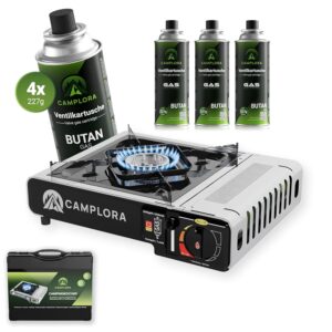 CAMPLORA Gaskocher für MFS-1a Kartuschen inkl. Tragekoffer mit Piezozündung - Campingkocher 2,2 kW - inkl. Sicherheitsabschaltung