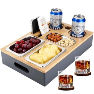 Collazoey Couchbar Snackbox, Mit Snackschalen Aus Edelstahl,mit Abnehmbarer Deckel, Couch Tablett, Sofaablage für Wohnzimmer Schlafzimmer Garten Camping