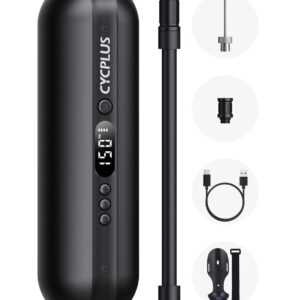 CYCPLUS Luftpumpe 150PSI Elektrischer Kompressor Tragbar Fahrradpumpe Mini Reifenpumpe mit Digital LED Anzeige LED Licht Wiederaufladbarer Li-ionen für alle Fahrräder Motorräder...