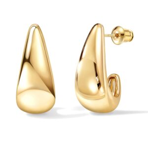 DOCHAIS 925 Sterling Silber Chunky Huggie Creolen für Damen | 14K Vergoldete Tränen- & Kuppelförmige Dicke Goldcreolen, Hypoallergen, Gold/Silber/Roségold | Schmuck Geschenke...