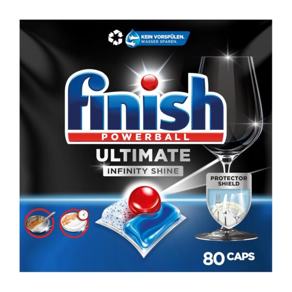 Finish Quantum Infinity Shine Spülmaschinentabs – Kraftvolle Reinigung mit besonderer Schutzformel für Gläser, Dekor, Silberbesteck – Sparpack mit 80 Finish Tabs