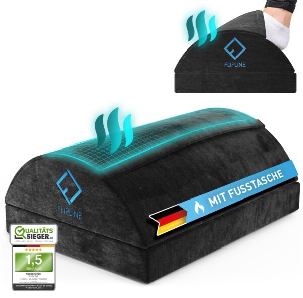 FLIPLINE Fußstütze Schreibtisch - [TEST SEHR GUT] - Höhenverstellbare Fußbank [rutschfest] - mit Flauschfaser Fußtasche - für Schreibtisch Büro Homeoffice Zubehör - Fußkissen...