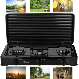 Gaskocher Camping & Outdoor 3-Flammig Gaskochfeld 30-50mbar Gasherdplatte Gas Kochplatte - abnehmbarer Deckel -Campingkocher für Gasflasche