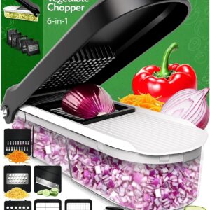 Gemüseschneider Mandoline Gemüsehobel - Gemüse Schneider Gurkenhobel Zwiebelschneider Kartoffelschneider Obstschneider - Reibe für Gemüse und Käse - Julienneschneider (6-in-1...
