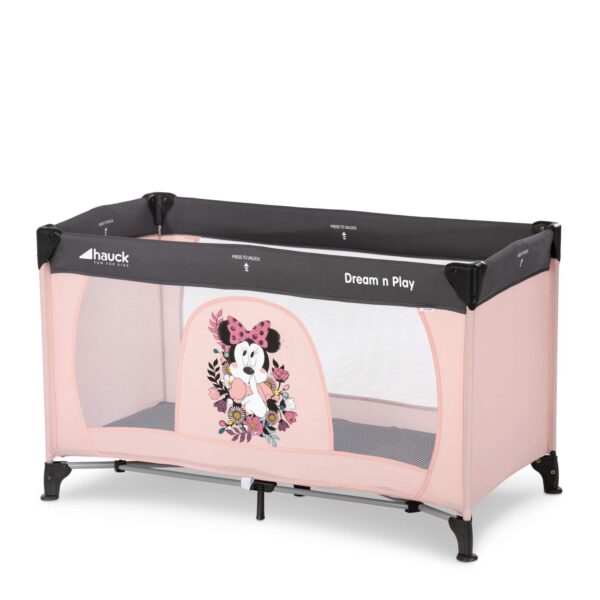 hauck Kinderreisebett Dream N Play ab Geburt bis 15 kg, Klein Zusammenklappbar inkl. Tragetasche und Faltboden, Liegefläche 120 x 60 cm (Disney Minnie Sweetheart)
