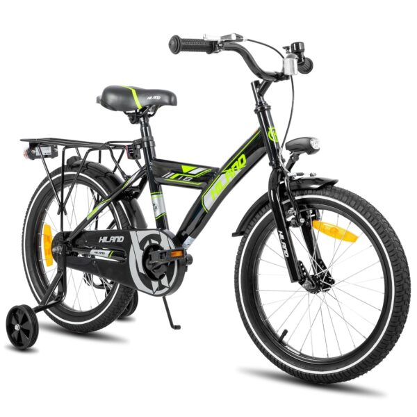 Hiland 16/18/20 Zoll Kinderfahrrad Mountainbike Kinder MTB für Jungen und Mädchen ab 4 5 6 7 8 9 Jahren Licht Gepäckträger Stützräder/Ständer schwarz/weiß