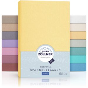 Julius Zöllner Jersey Spannbettlaken für Baby- & Kinderbett, 100% Jersey-Baumwolle, OEKO-TEX Standard 100 zertifiziert, Größe: 60x120cm / 70x140cm, 2er Pack, banana