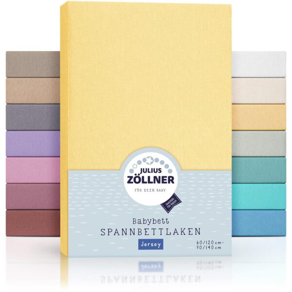 Julius Zöllner Jersey Spannbettlaken für Baby- & Kinderbett, 100% Jersey-Baumwolle, OEKO-TEX Standard 100 zertifiziert, Größe: 60x120cm / 70x140cm, 2er Pack, banana