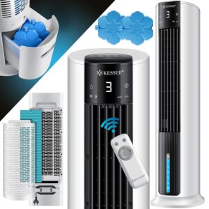 KESSER® 4in1 Mobile Klimaanlage Tower Klimagerät Ventilator/Luftkühler/Luftbefeuchter/Ionisator, mit Fernbedienung, Timer, Wassertank, 60W, Klima, 2 Kühlakkus, turmventilator...