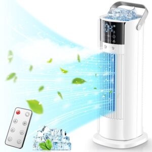 Klimaanlage Mobil, Luftkühler Ventilator mit Wasserkühlung, Klimagerät Luftbefeuchter mit Fernbedienung, Timer 90°Oszillation, Weiß