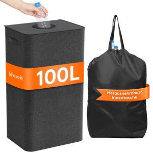 Lifewit 100L Pfandflaschen Sammelbehälter mit Deckel, Groß Pfandflaschen Aufbewahrung, Behälter Leergut & Altglas Aufbewahrung, Flaschensammler mit Loch Küche Abstellraum...
