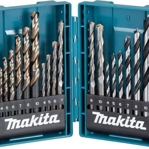 Makita B-49432 Bohrer-Set 18-teilig in Aufbewahrungsbox, M-Force Metallbohrer, Steinbohrer, Holzbohrer, jeweils in den Größen Ø 4, 5, 6, 7, 8, 10 mm