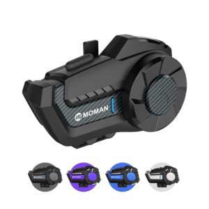 Moman Motorrad Intercom Headset, H2 Pro【1 Pack Kohlefasern】 Motorradhelm Gegensprechanlage Wireless 5.1 Kommunikationssystem zu 1000M FM Radio Wasserdicht,...
