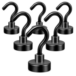Neosmuk Schwarz Magnethaken,10kg+Extra Stark Magnet Haken für Grill, Neodym für Gadgets,Gross Magnetischer Halter für Küche,Klein Haken Magnetisch(6 Stück)
