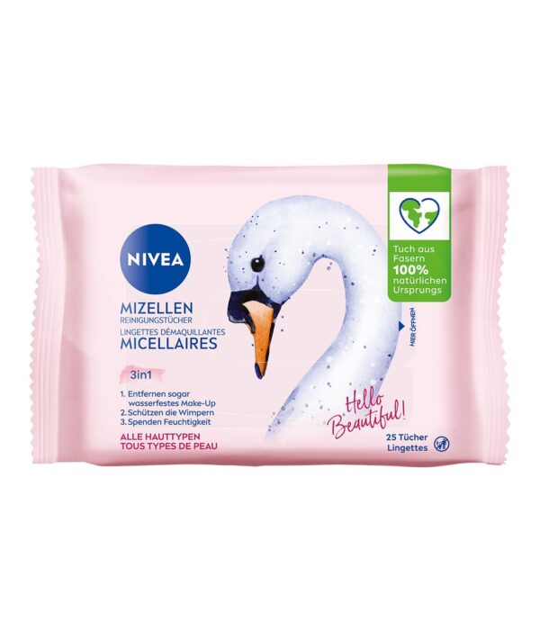 NIVEA 3in1 Mizellen Reinigungstücher, sanfte Gesichtsreinigungstücher mit Vitamin E, sanfte Abschminktücher entfernen Make-Up & wasserfeste Mascara (25 Stück)