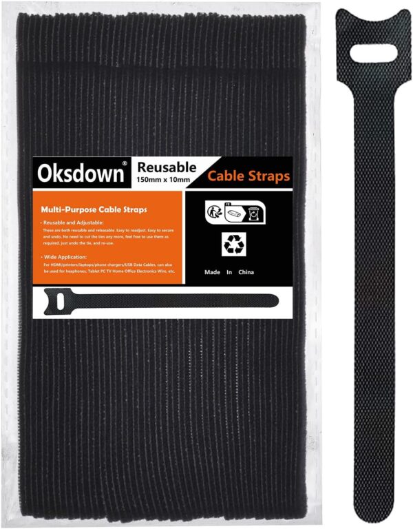 Oksdown Klett Kabelbinder Wiederverwendbare Schwarz 50 Stück Klettband Klettkabelbinder Kabel Klettband Kabelklett Klettbinder Verstellbare Wiederverschließbar Kabelklettbänder