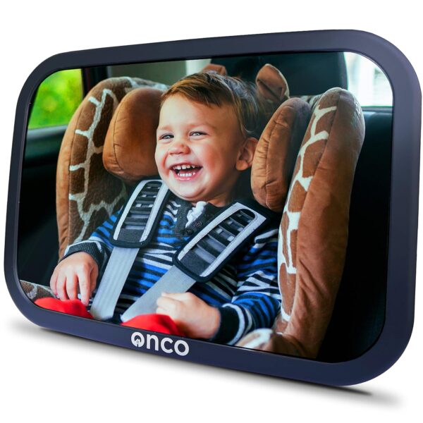 Onco 360° Baby Autospiegel - 100% bruchsicher & rutschfest, 2024 & 2023 preisgekrönt, klare & weite Sicht, Spiegel Auto Baby Rückbank (17,5 x 24,5 cm)