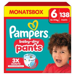 Pampers Baby-Dry Pants Größe 6, 138 Windeln, 13kg-19kg, 360 Grad Celsius Passform hilft, Auslaufen zu verhindern