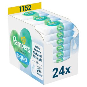 Pampers Harmonie Aqua Feuchttücher 24 Packungen mit jeweils 48 Feuchttüchern, 1152 Feuchttücher, die helfen, den natürlichen pH-Wert der Haut wiederherzustellen, leichte Lotion...