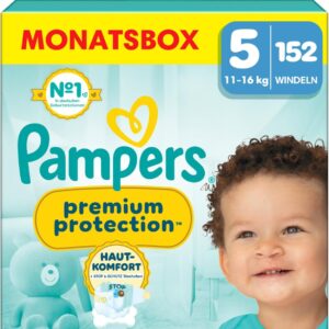Pampers Premium Protection Größe 5, 152 Windeln, 11kg-16kg, Doppelter Schutz für die Haut und vor Auslaufen