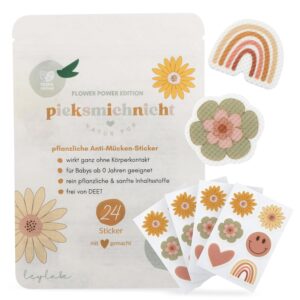 Pflanzliche Anti-Mücken-Aufkleber für Babys und Kinder Blumen Regenbogen Herz Mückenschutz Insektenschutz Mückensticker Patches Pflaster DEET frei (Flower Power)