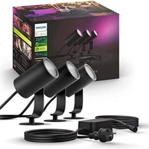 Philips Hue White & Color Ambiance Lily Gartenspot Basis Set 3er Pack (1.770 lm), dimmbare Außenleuchten mit 16 Millionen Farben, smarte Lichtsteuerung über Sprache oder App,...